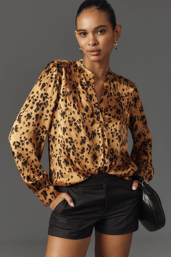 Slide View: 1: Cloth & Stone Animal Print Henley Top