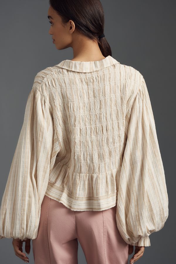 Slide View: 3: By Anthropologie Balloon-Sleeve Scoop-Neck Collared Blouse