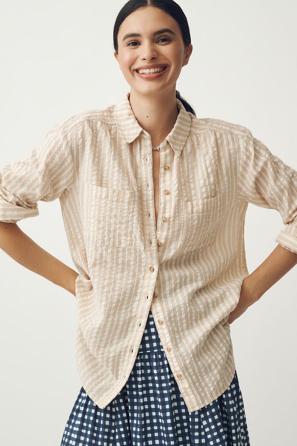 Slide View: 3: The Hadley Relaxed Buttondown Shirt by Pilcro​: Striped Edition