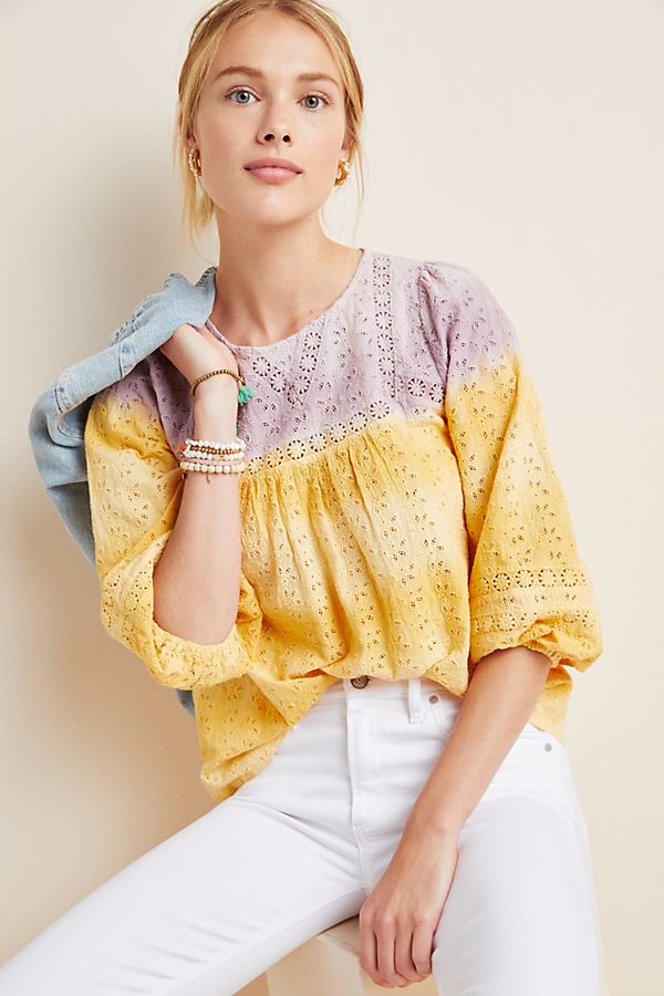 Slide View: 1: Daybreak Eyelet Peasant Blouse