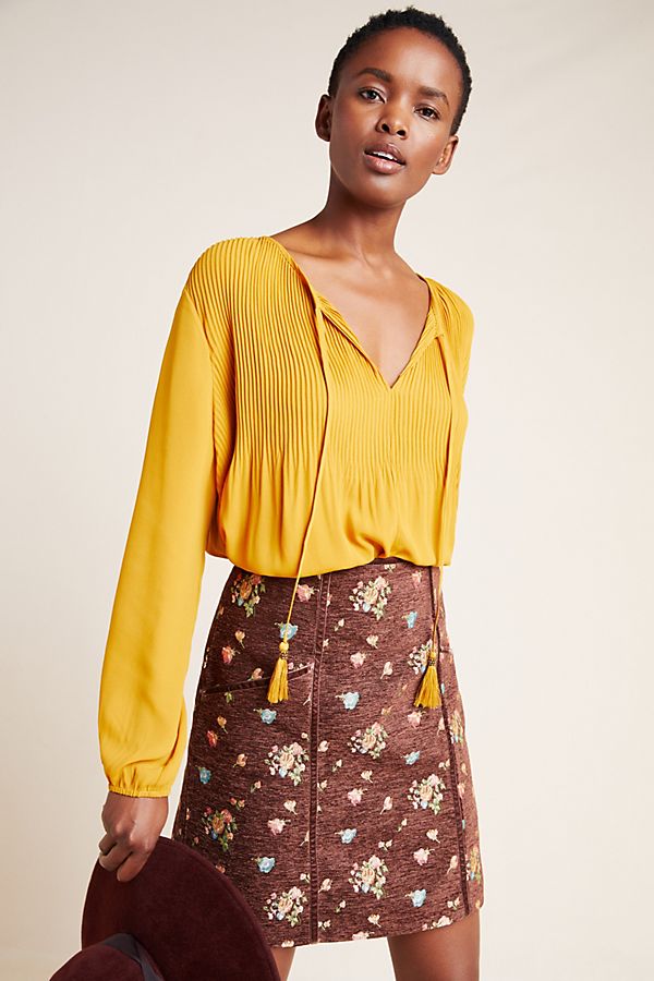Slide View: 1: Janis Pleated Peasant Blouse