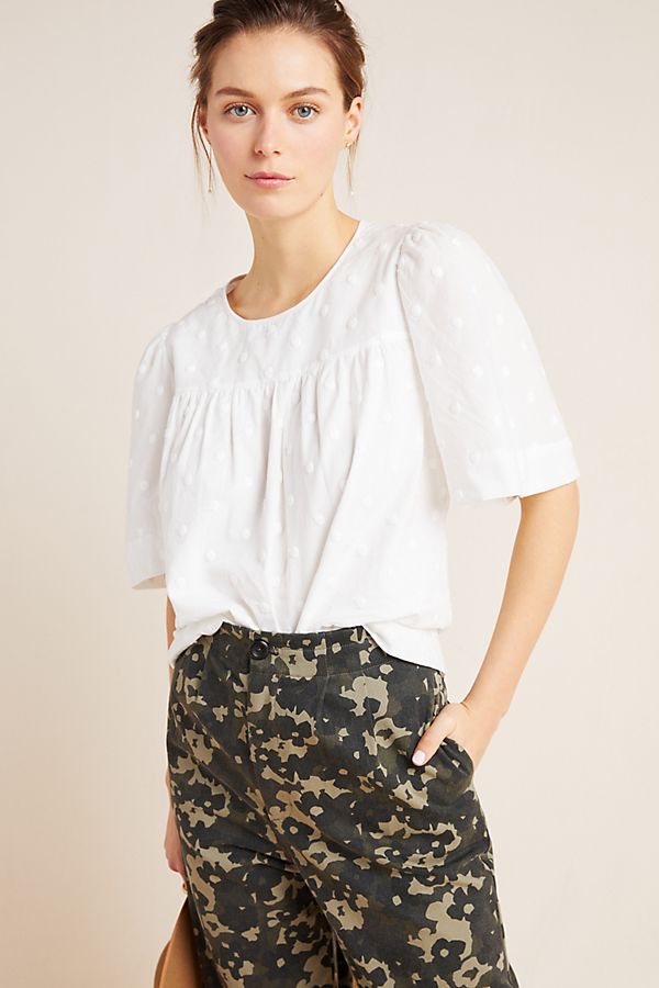 Slide View: 1: Textured Polka Dot Blouse