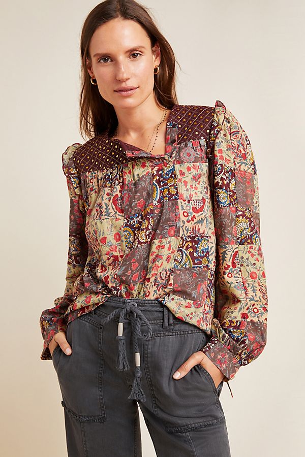 Slide View: 1: Patsie Embroidered Patchwork Blouse