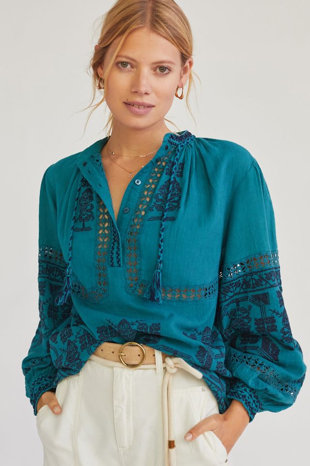 Embroidered Lace Blouse Anthropologie
