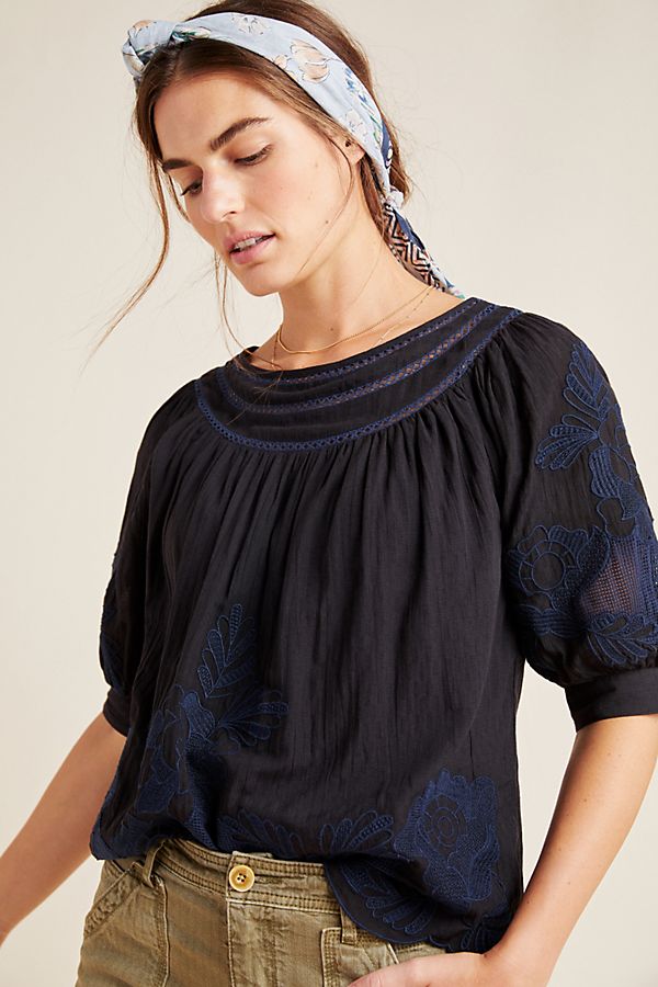 Slide View: 1: Salma Embroidered Peasant Blouse