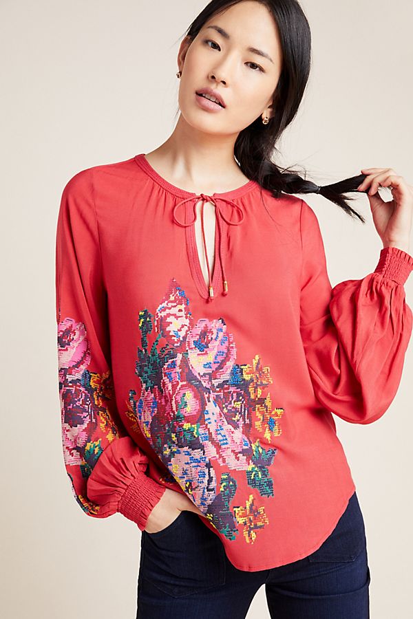 Slide View: 1: Monica Embroidered Peasant Blouse