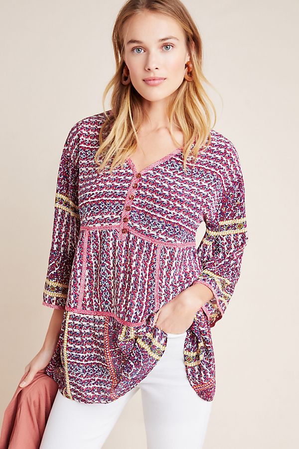 Slide View: 1: Lilyana Tiered Silk Blouse