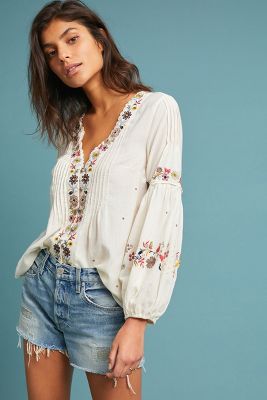 Carthage Embroidered Peasant Top 