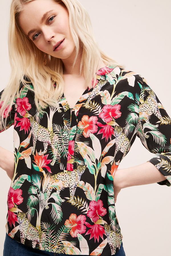 Pyrus Hawa Tropical-Print Silk Blouse | Anthropologie UK