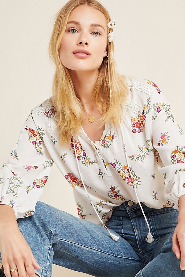 Slide View: 1: Augustana Floral Peasant Blouse