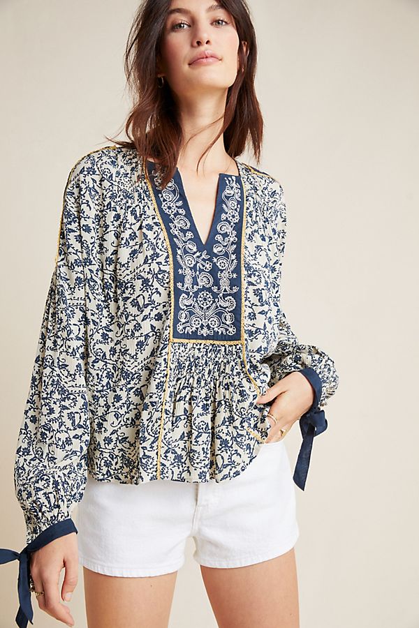 Slide View: 1: Janice Embroidered Peasant Top