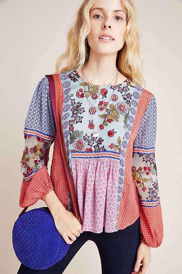 Slide View: 1: Salina Embroidered Peasant Blouse