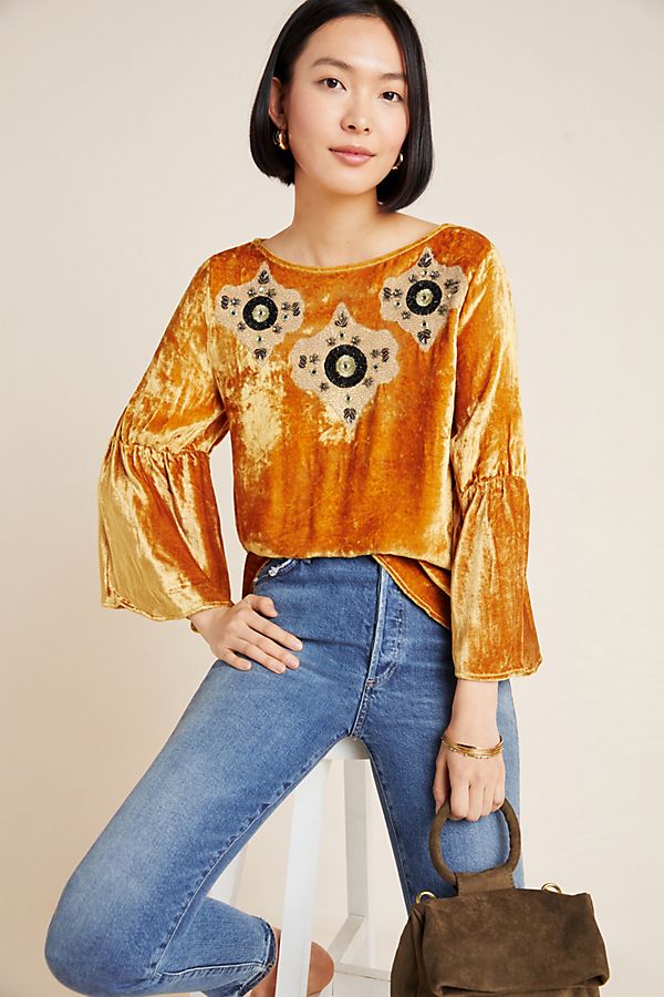 Slide View: 1: Carina Beaded Velvet Blouse