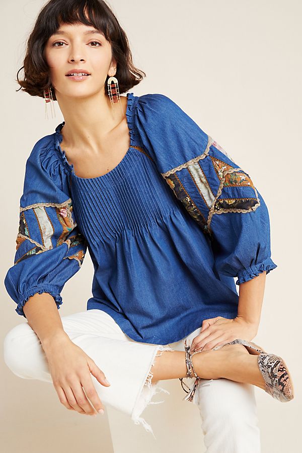 Slide View: 1: Ulla Patchwork Denim Blouse