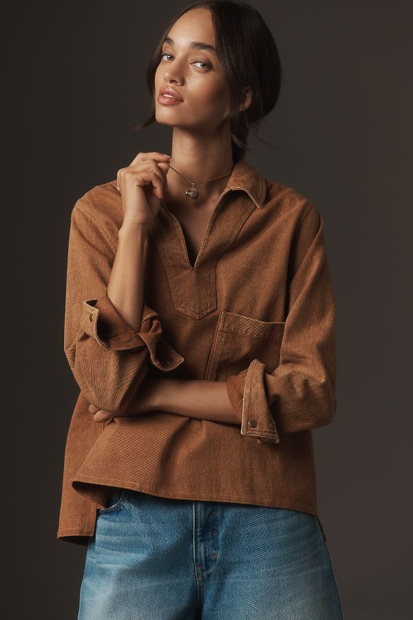 Slide View: 1: Forever That Girl Long-Sleeve Collared Popover