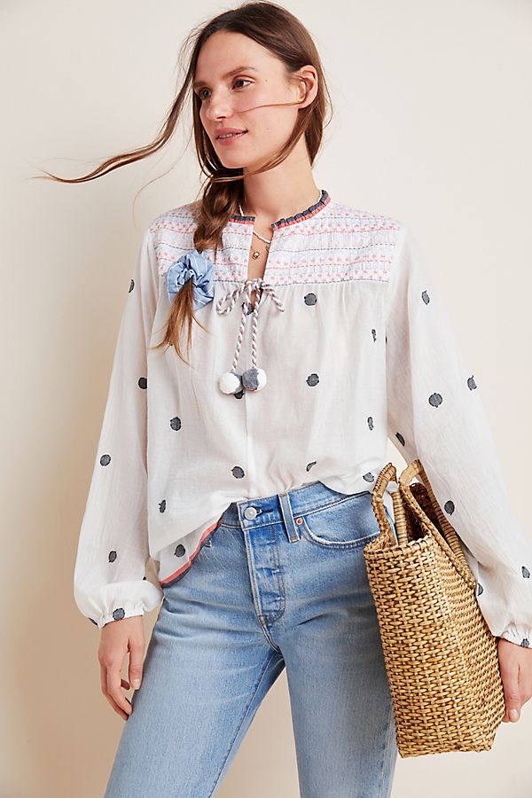 Slide View: 1: Kelly Embroidered Peasant Blouse