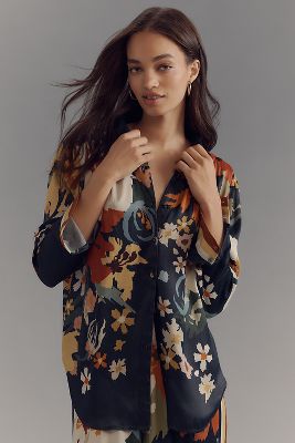 Conditions Apply Blooming Long-Sleeve Collared Blouse