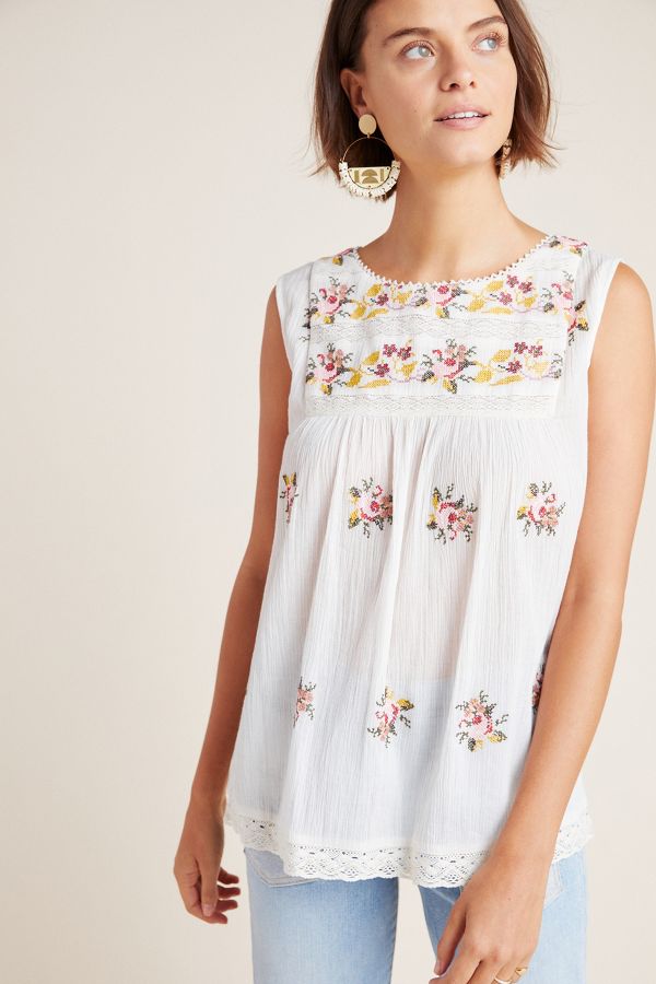 Embroidered Plisse Blouse | Anthropologie