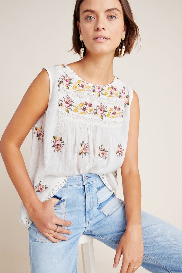 Embroidered Plisse Blouse | Anthropologie