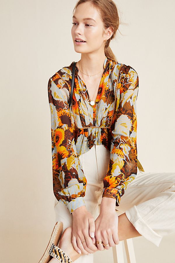 Slide View: 1: Cordelia Pleated Peasant Blouse