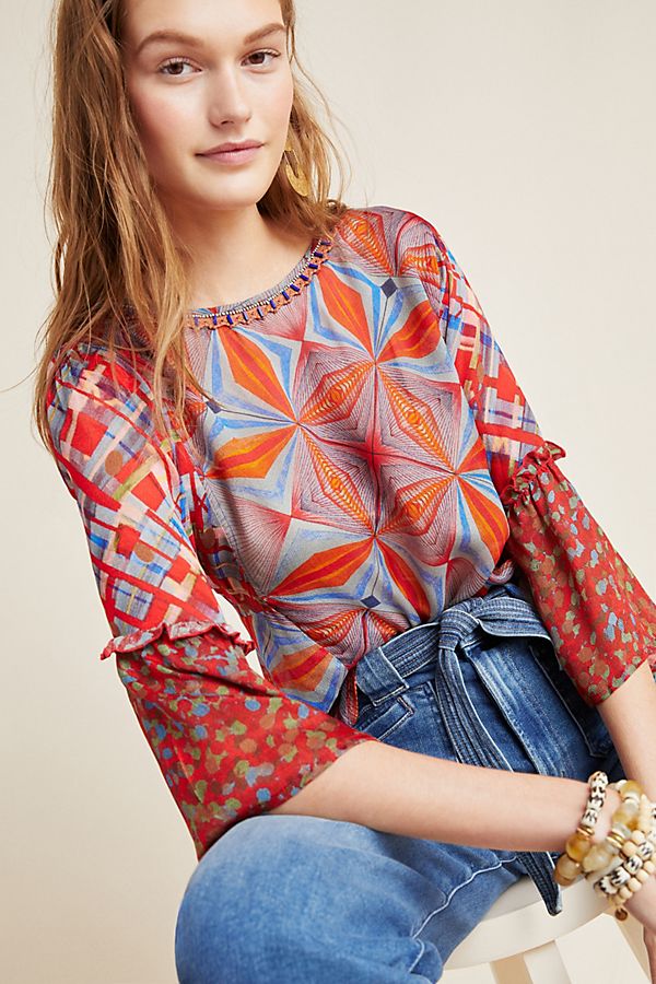 Slide View: 1: Camillia Bell-Sleeved Blouse