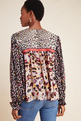 eclectic leopard peasant blouse