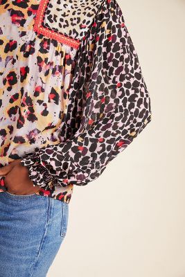 eclectic leopard peasant blouse