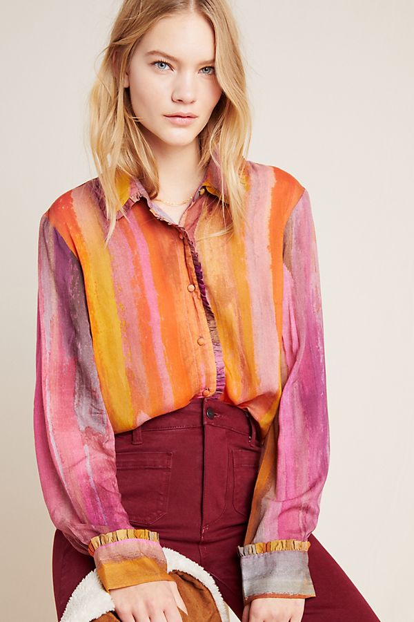 Slide View: 1: Watercolor Buttondown Blouse