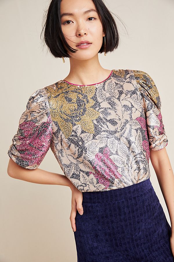 Slide View: 1: Marie Floral Sequined Blouse