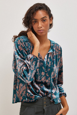 Faustine Velvet Peasant Blouse | Anthropologie