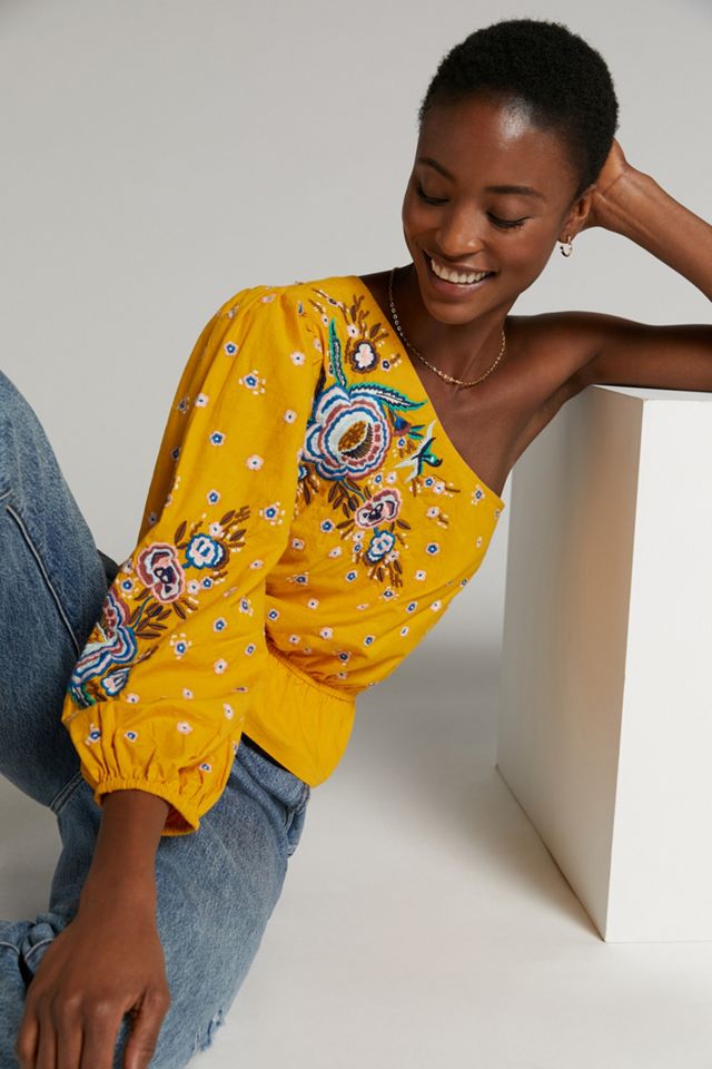 Camille Olive Self-Embroidered Shirt