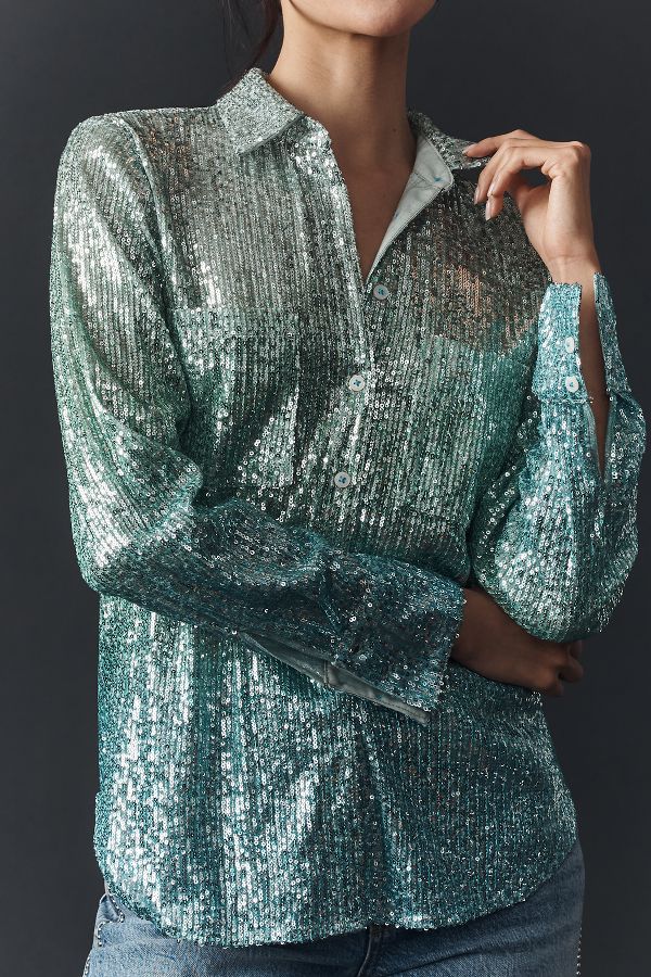 Vista diapositiva: 4: By Anthropologie camicia di paillettes ombre a maniche lunghe