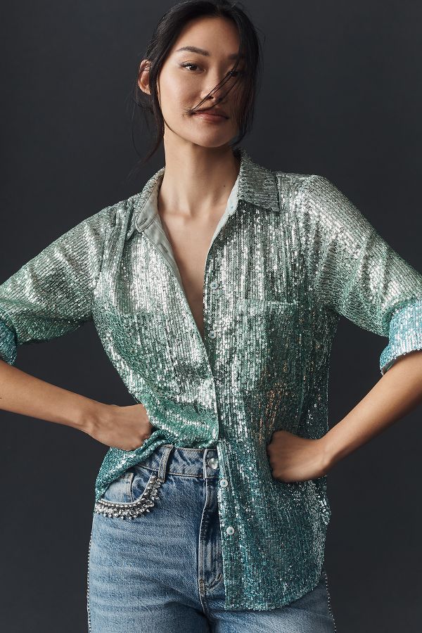 Vista diapositiva: 1: By Anthropologie camicia di paillettes ombre a maniche lunghe