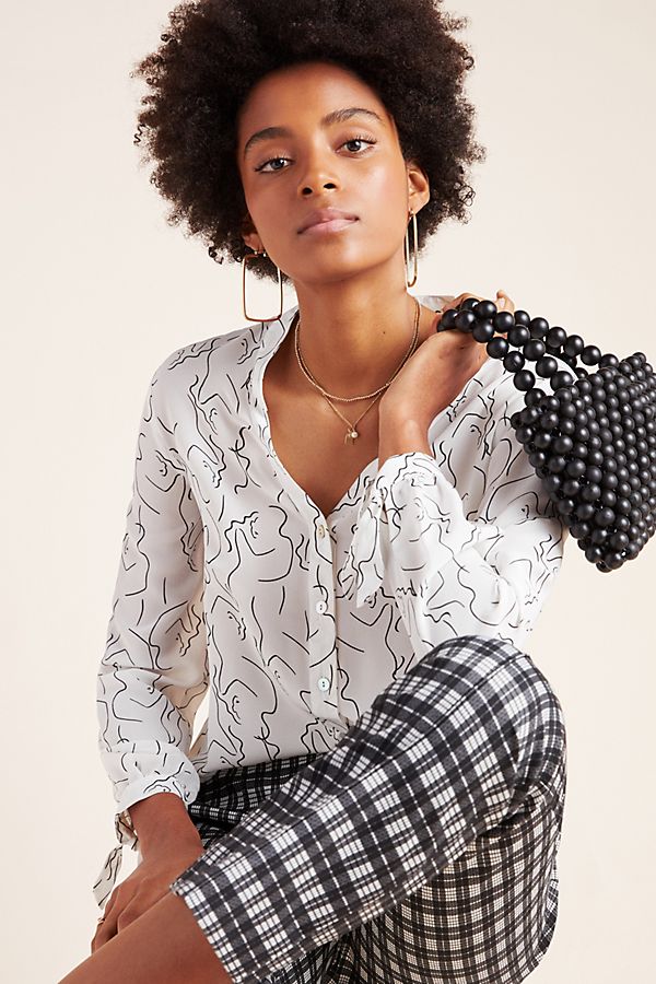 Slide View: 1: Myrah Sketched Silk Buttondown