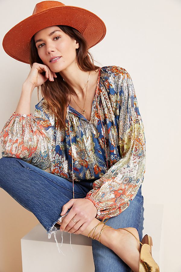 Slide View: 1: Stephania Shimmer Peasant Blouse