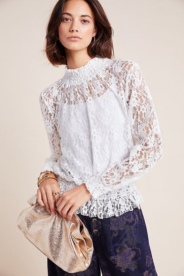 Slide View: 1: Diana Mock-Neck Lace Blouse