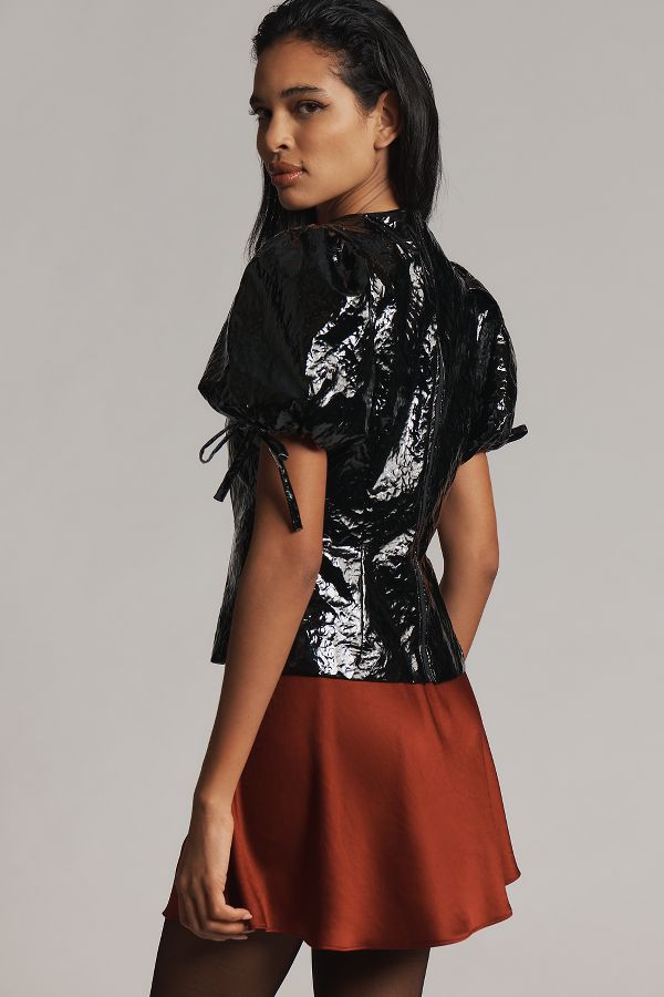 Slide View: 2: Hutch Short-Sleeve Faux-Leather Crinkle Top