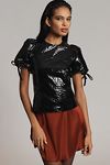 Thumbnail View 1: Hutch Short-Sleeve Faux-Leather Crinkle Top