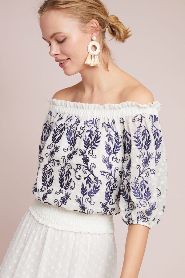Mayfield Embroidered Off-The-Shoulder Blouse | Anthropologie
