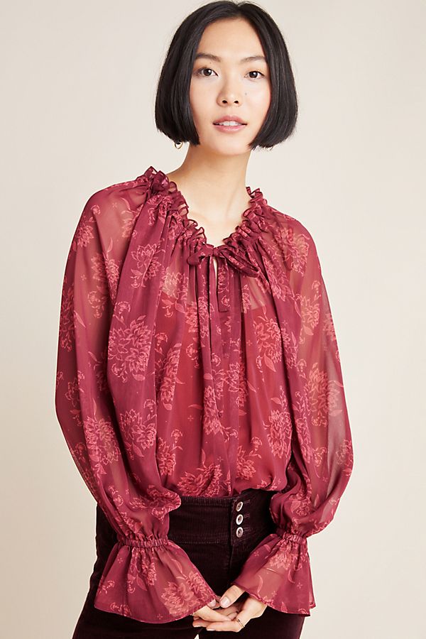 Slide View: 1: Laurelyn Sheer Peasant Blouse