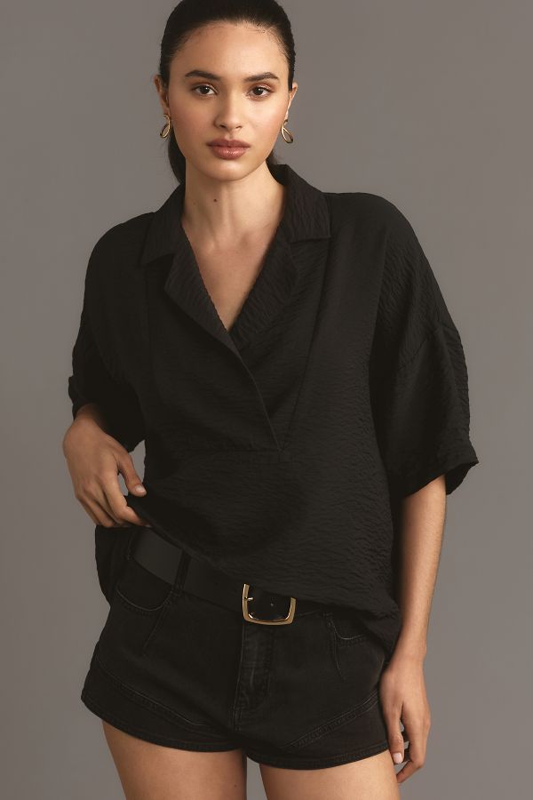 Slide View: 3: The Dylon Short-Sleeve Wide-Placket Top