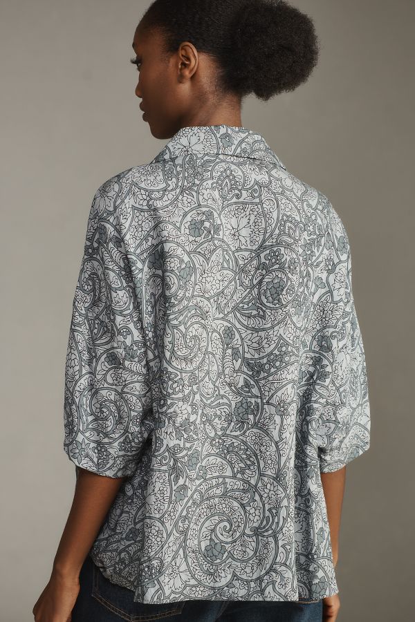 Slide View: 2: The Dylon Short-Sleeve Wide-Placket Top: Printed Edition