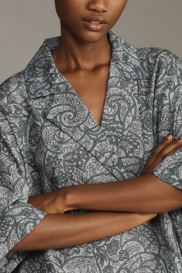 Slide View: 3: The Dylon Short-Sleeve Wide-Placket Top: Printed Edition