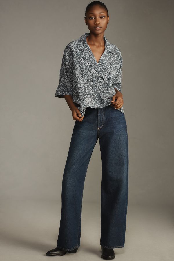 Slide View: 4: The Dylon Short-Sleeve Wide-Placket Top: Printed Edition