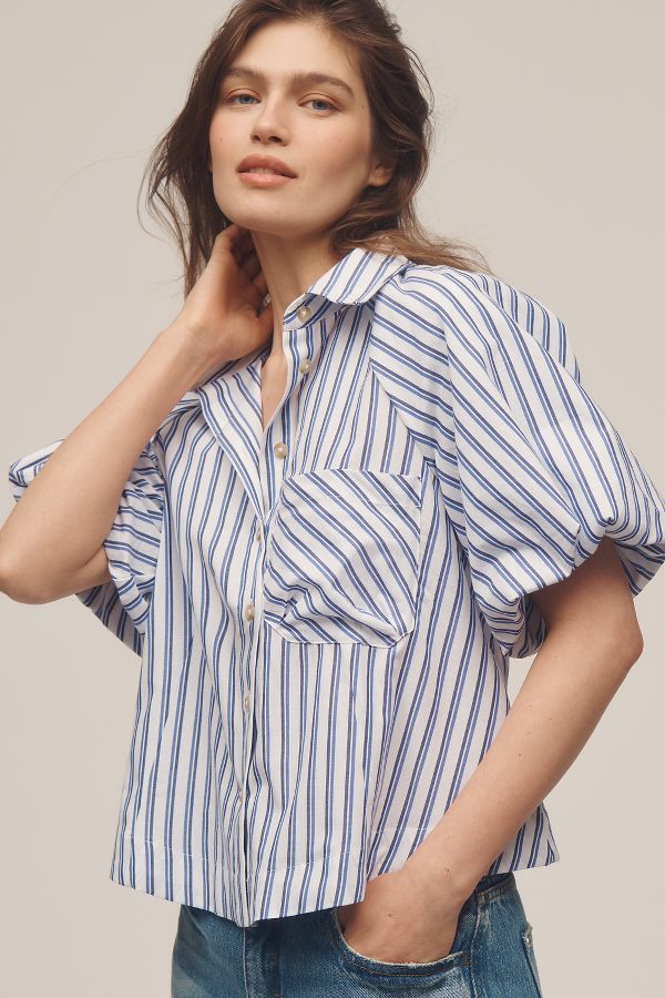 Slide View: 1: The Zooey Bubble-Sleeve Blouse by Maeve