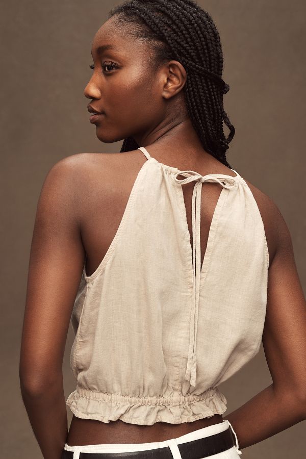 Slide View: 2: Pilcro Cropped Linen Halter Top