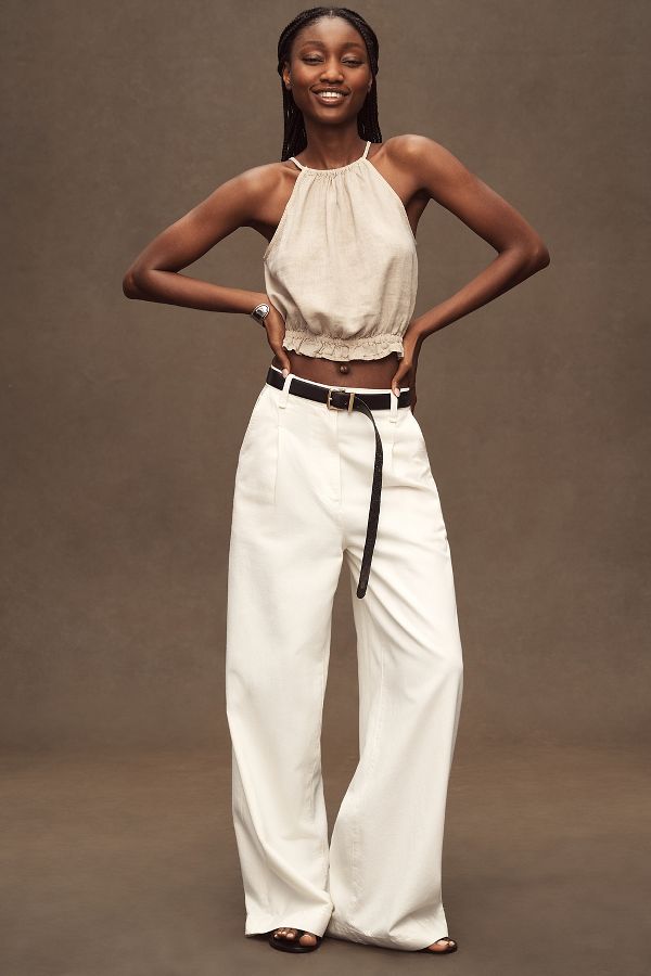 Slide View: 3: Pilcro Cropped Linen Halter Top