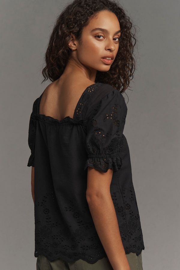 Slide View: 2: By Anthropologie Puff-Sleeve Eyelet Top