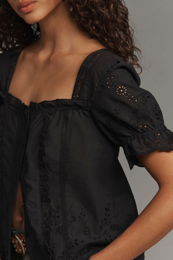 Slide View: 4: By Anthropologie Puff-Sleeve Eyelet Top