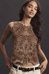 Thumbnail View 1: The Lainie High-Neck Lace Cutwork Blouse: Sleeveless Velvet Edition